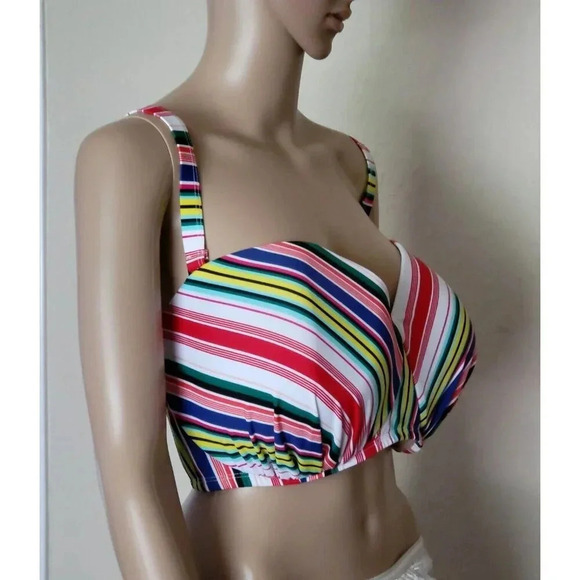 Swim By Cacique Bikini Top Bandeau Underwire Striped Multicolor size 46DDD - Picture 5 of 11